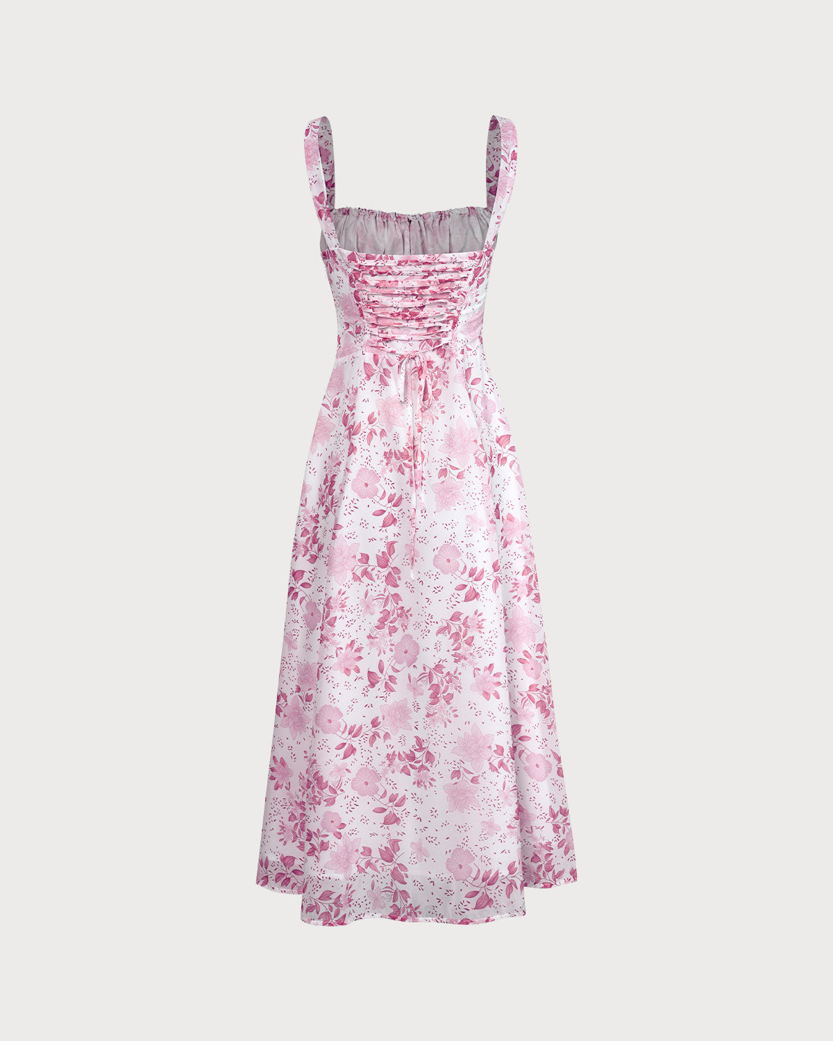 Vestido midi Roze con escote cuadrado, estampado de flores y ruffles