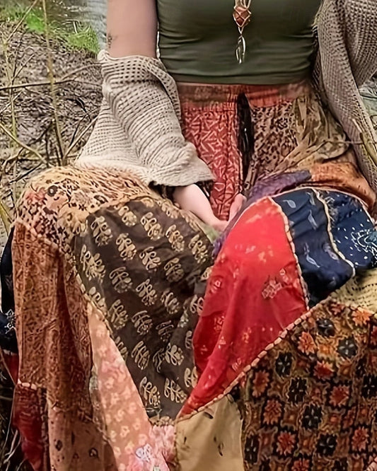 Falda larga bohemia casual para mujer, cintura media, estampado floral, micro-elástica, para vacaciones y uso urbano, colores rojo y azul, verano, poliéster