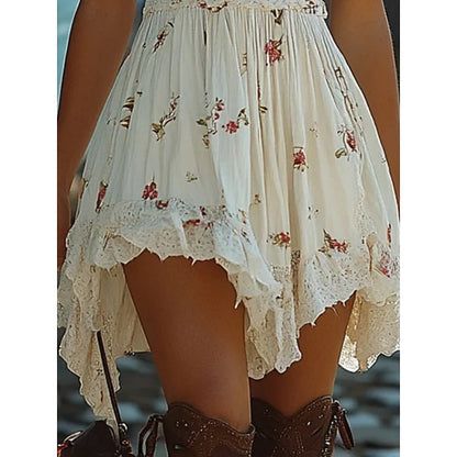 Vestido mini para mujer, casual de verano, estilo slip y boho, vintage, para vacaciones y uso diario, corte regular, estampado floral, sin mangas con tirantes, color negro y blanco, verano