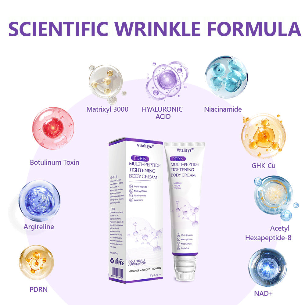 Vitalisys®🎉 PDRN Multi-Peptide Massaging Body Roller Cream- Anti-aging, Hydrating, Skin Firming & Lifting, Skin Repair, Even Tone, Acne and Dark Spot Treatment, Wart and Mole Removal, and Psoriasis Relief.