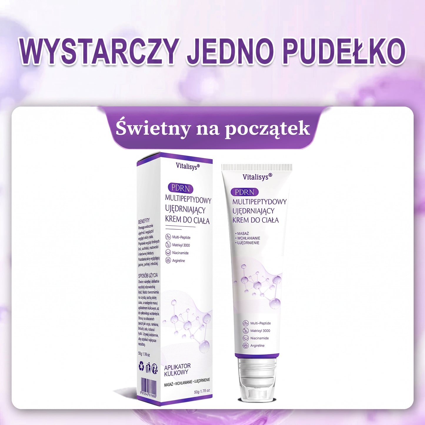 Vitalisys®🍇 PDRN Multi-Peptide Krem do masażu w rolerze do ciała — przeciwstarzeniowy, nawilżający, ujędrniający i liftingujący, wspiera regenerację skóry, wyrównuje koloryt, pomaga w pielęgnacji niedoskonałości i ciemnych plam.