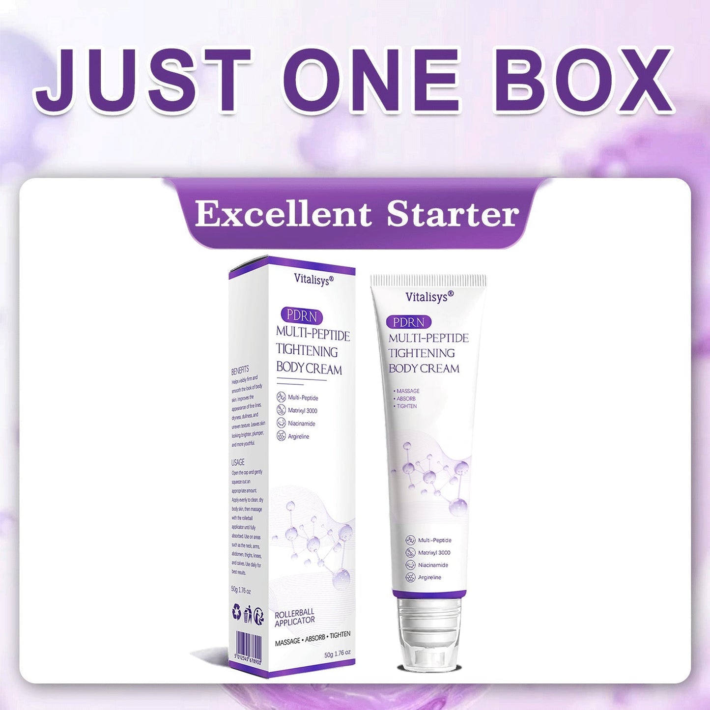 Vitalisys®🎉 PDRN Multi-Peptide Massaging Body Roller Cream- Anti-aging, Hydrating, Skin Firming & Lifting, Skin Repair, Even Tone, Acne and Dark Spot Treatment, Wart and Mole Removal, and Psoriasis Relief.