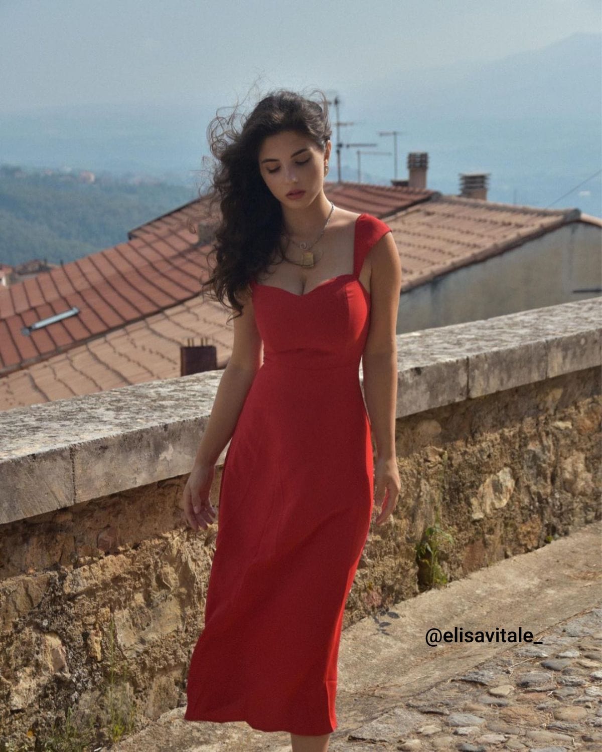 Rode Sweetheart Cuello de en V Capucha Manga Corta Vestido Midi