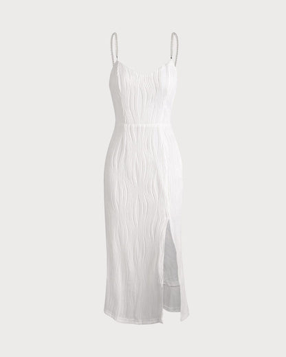 Vestido midi de perlas con textura de olas