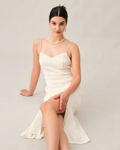 Vestido midi de perlas con textura de olas