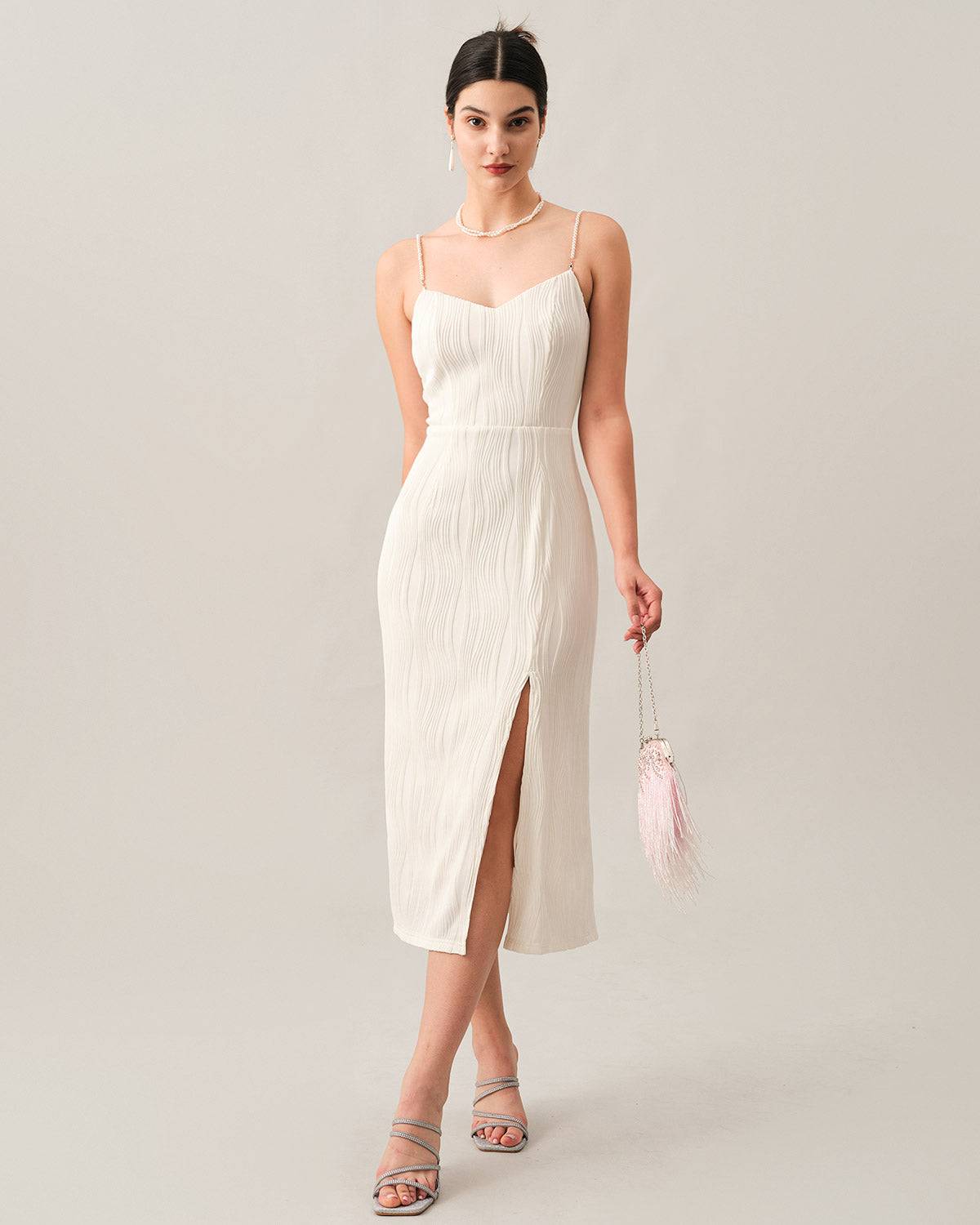 Vestido midi de perlas con textura de olas
