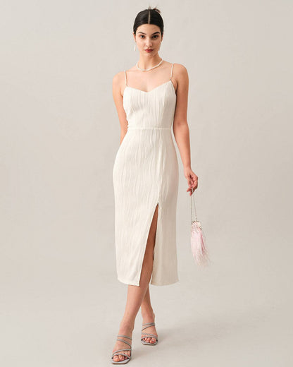 Vestido midi de perlas con textura de olas