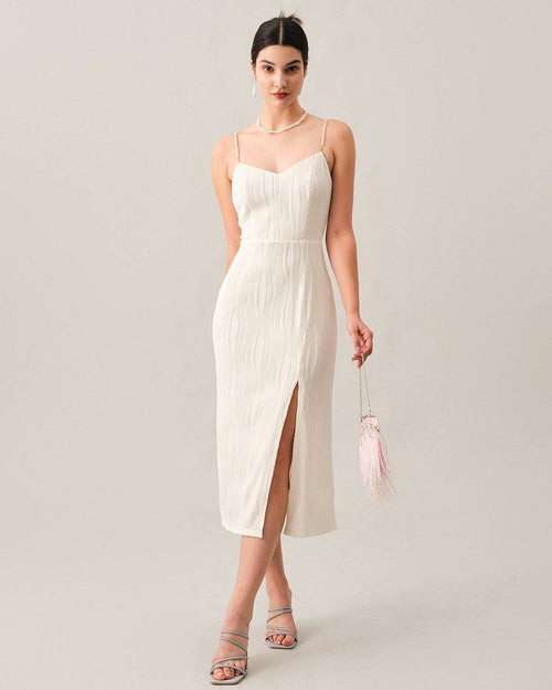 Vestido midi de perlas con textura de olas