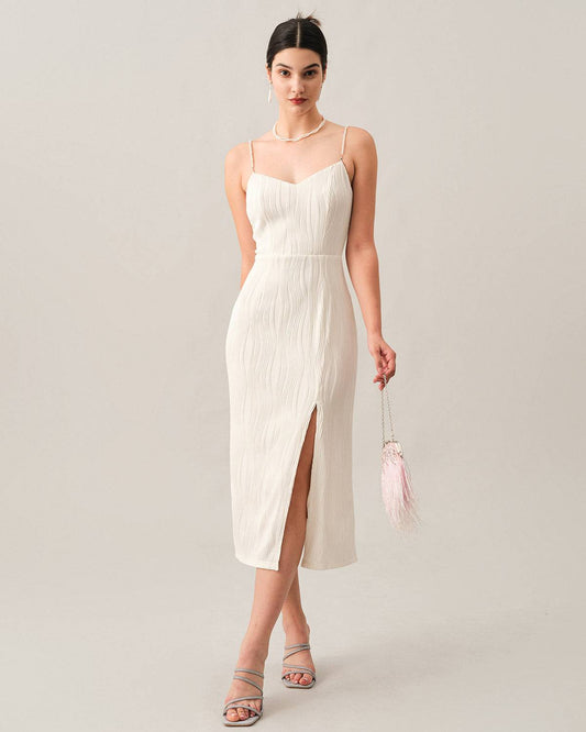 Vestido midi de perlas con textura de olas