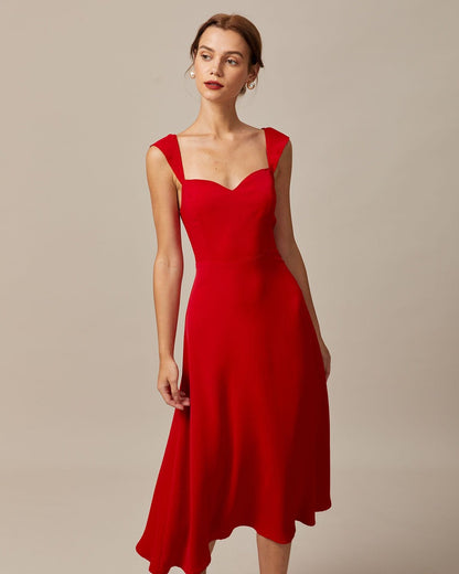 Rode Sweetheart Cuello de en V Capucha Manga Corta Vestido Midi