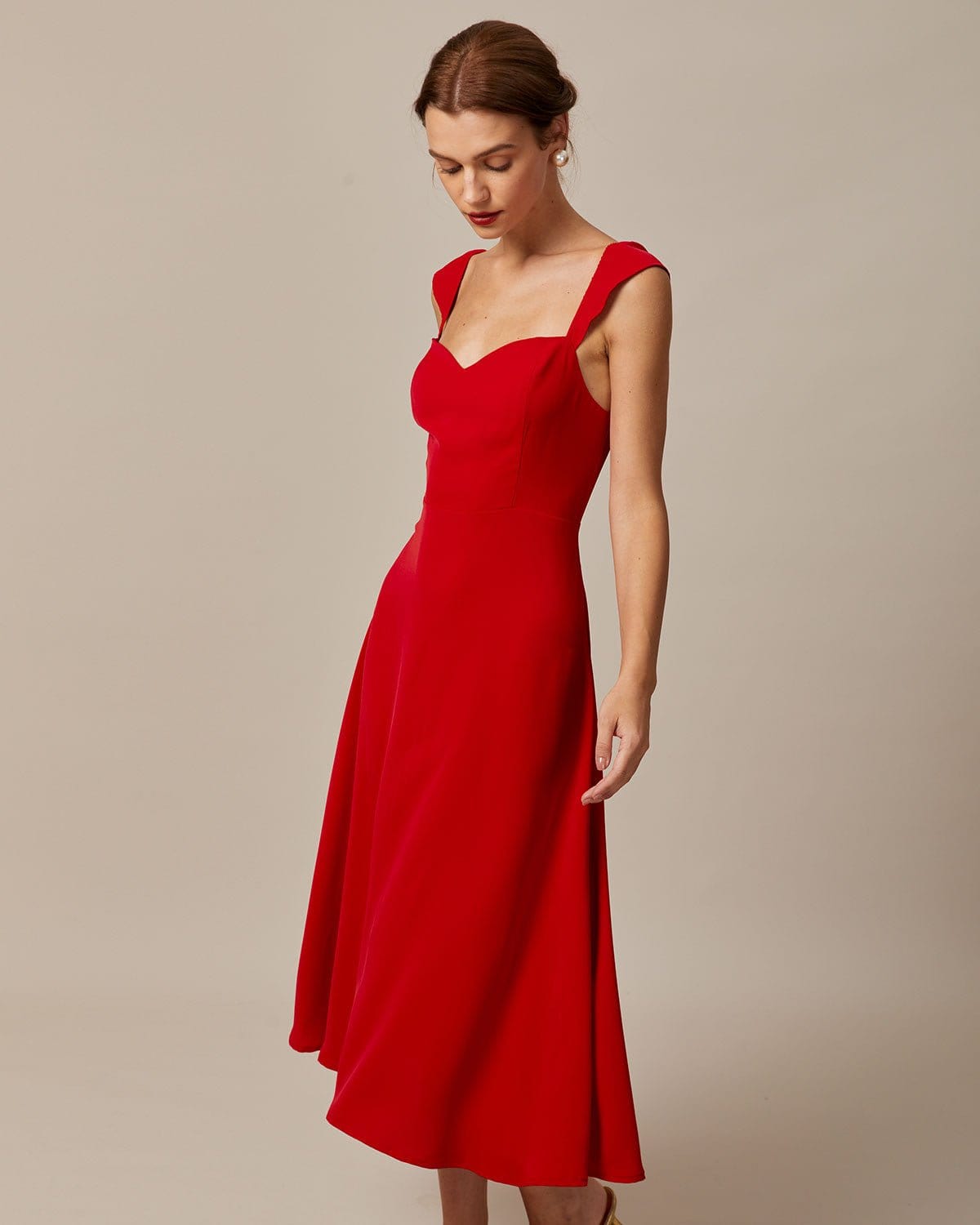 Rode Sweetheart Cuello de en V Capucha Manga Corta Vestido Midi