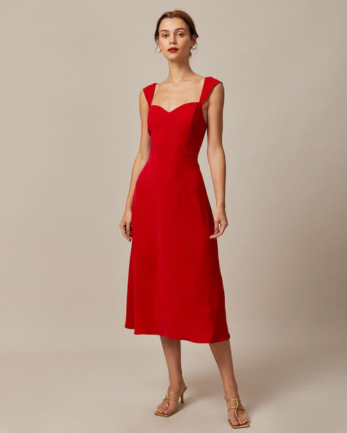Rode Sweetheart Cuello de en V Capucha Manga Corta Vestido Midi