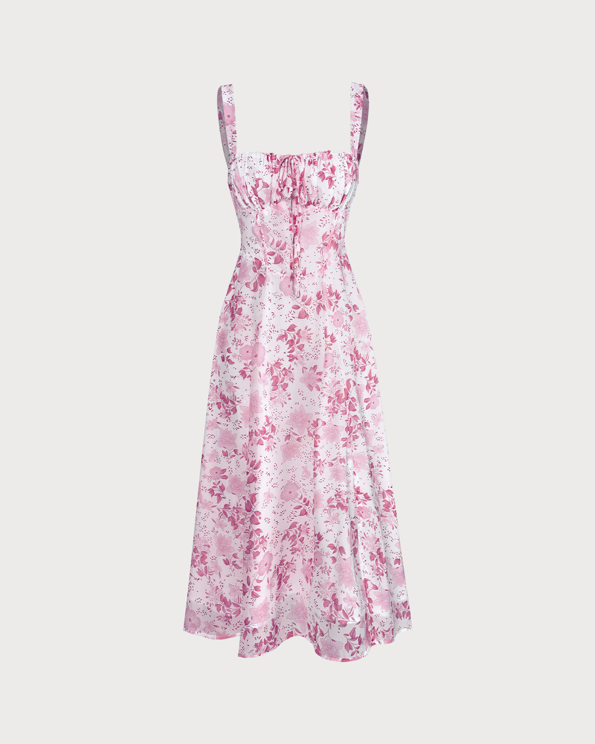 Vestido midi Roze con escote cuadrado, estampado de flores y ruffles
