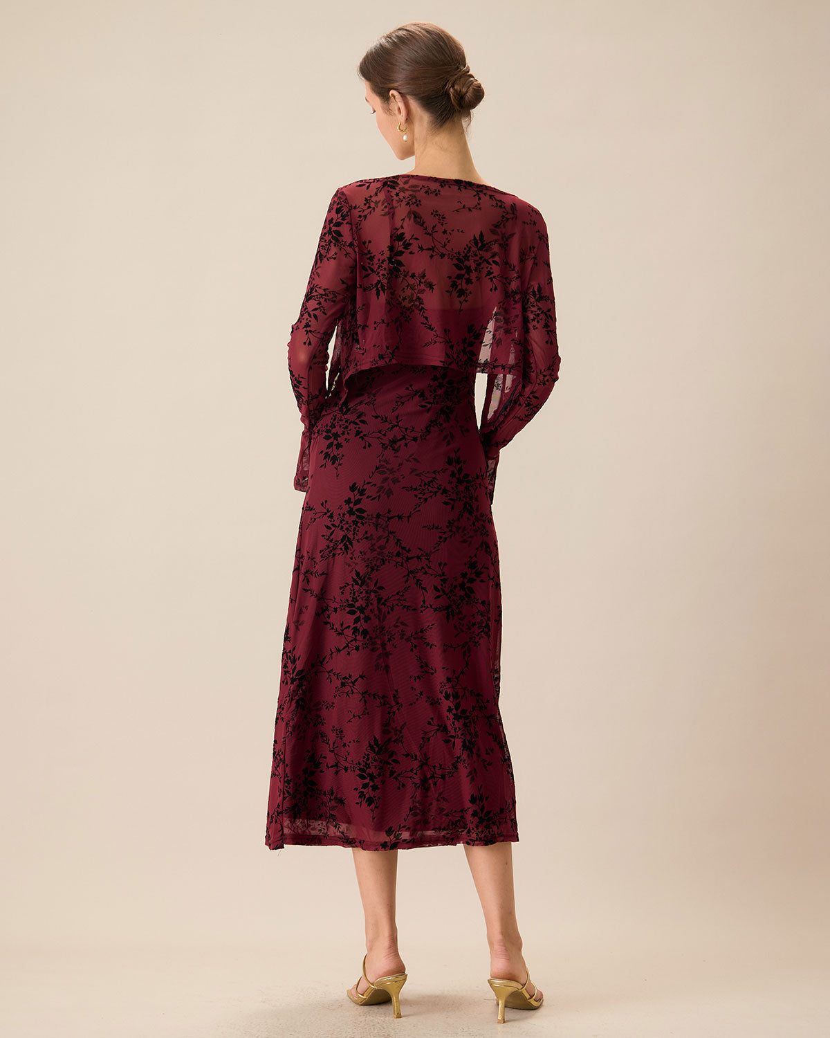 Rode Bloemenpatroon Bodycon Slip Midi Jurk