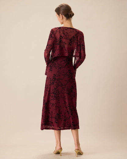 Rode Bloemenpatroon Bodycon Slip Midi Jurk